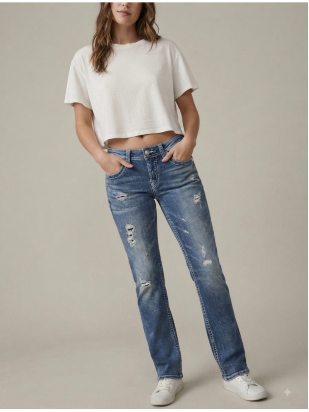 Silver Jeans Aiko Baby Boot Leg Distressed Jeans